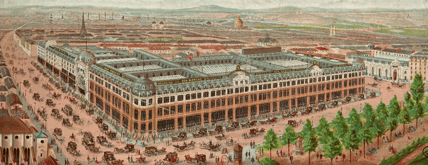 The Le Bon Marché Rive Gauche An artist’s rendition of the Le Bon Marché Rive Gauche, the first department store in the world when it opened its doors in 1852. The image has been provided by the Bibliothèque Nationale de France.
